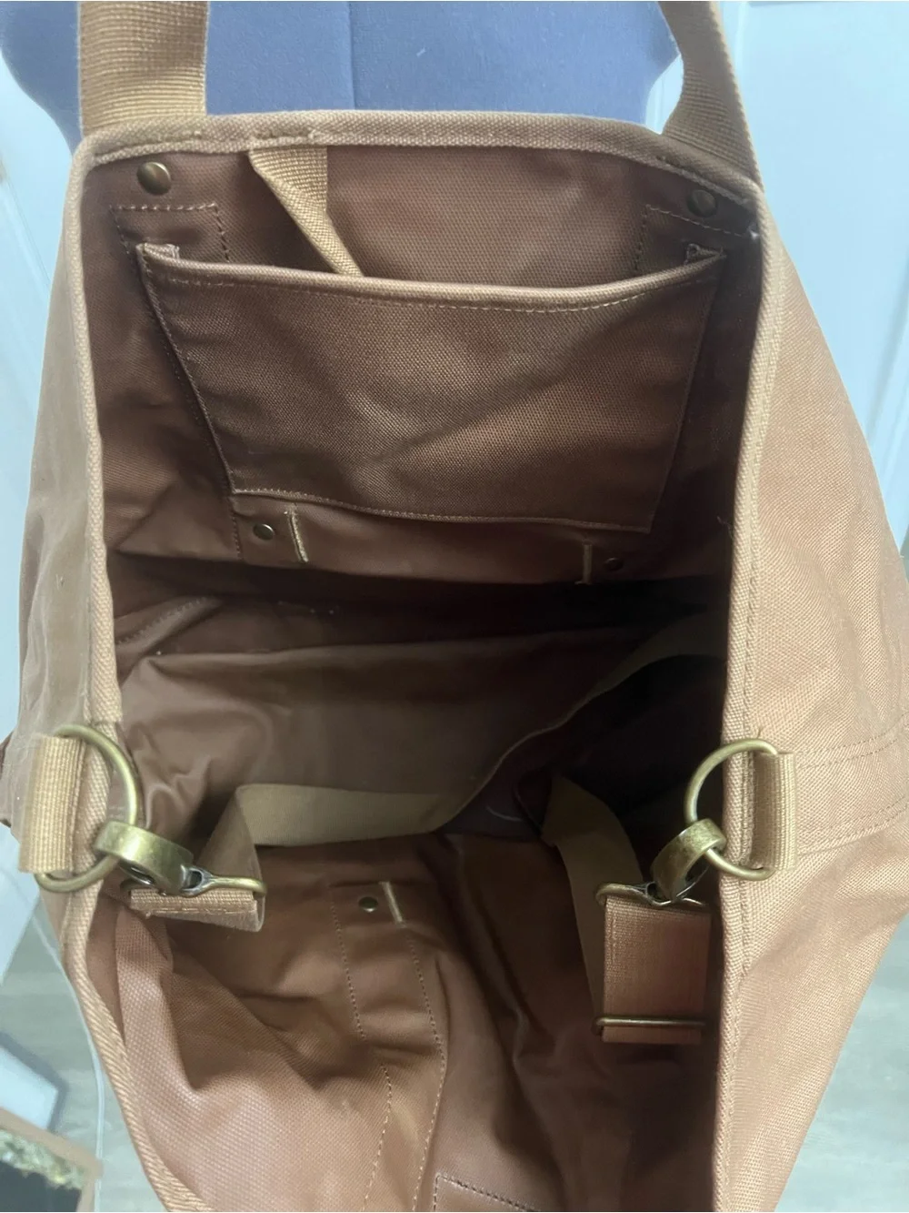DULUTH TRADING CO Tan Canvas & Brown Leather Travel Tote